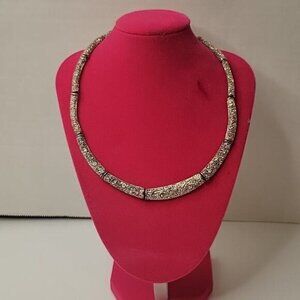 PREMIER DESIGNS Antiqued Silver Tone Filigree Pave Crystal Choker Necklace